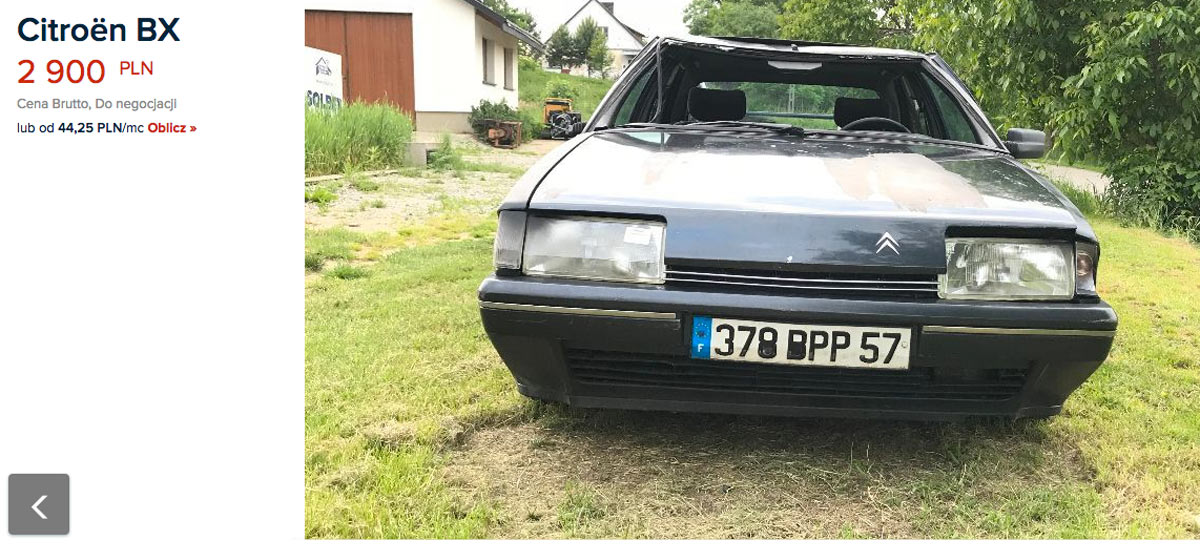 Psucie rynku klasyków, część kolejna: Citroen BX po dachowaniu „dla konesera”