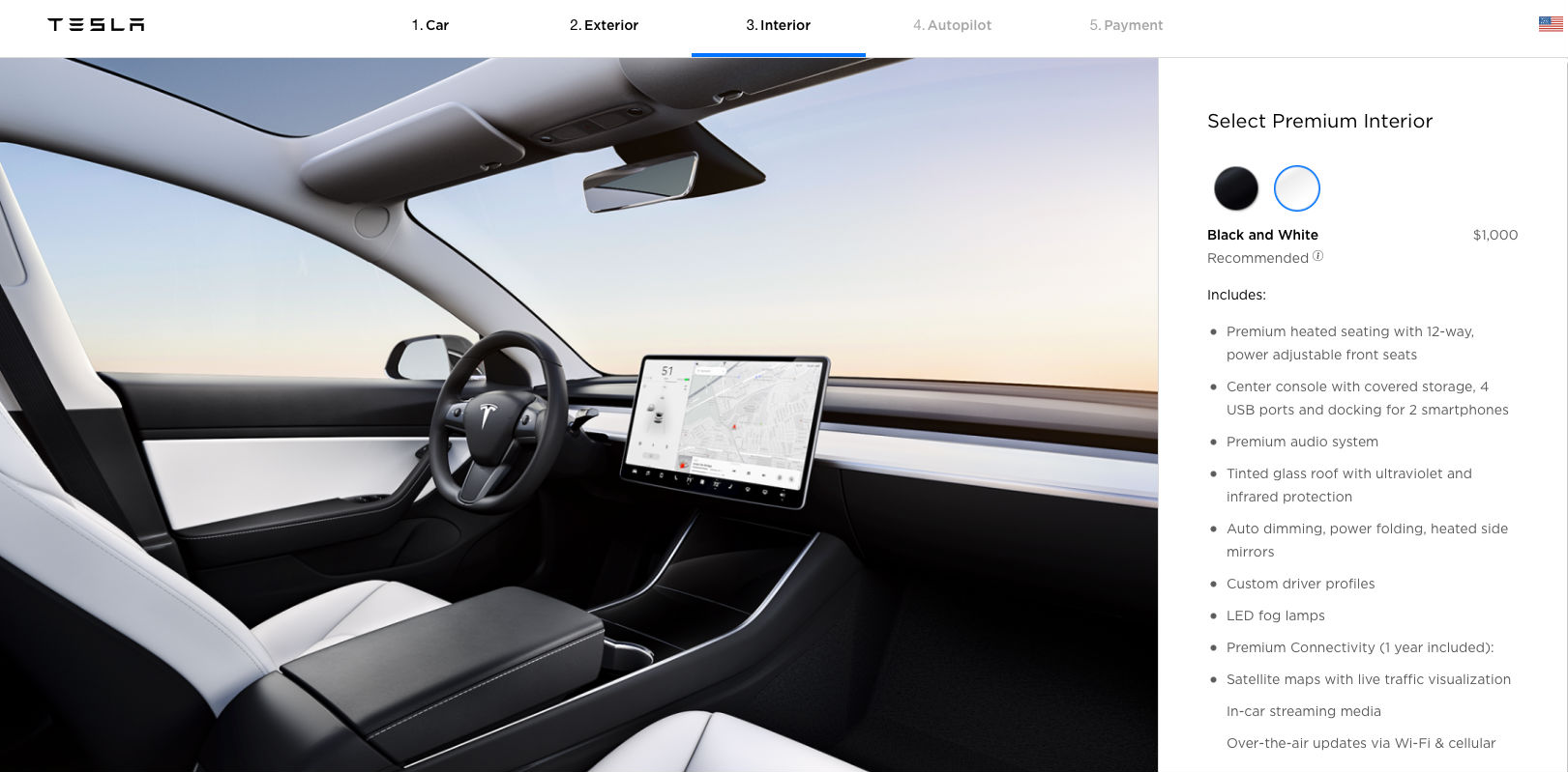 Tesla Model 3 EU konfigurator 