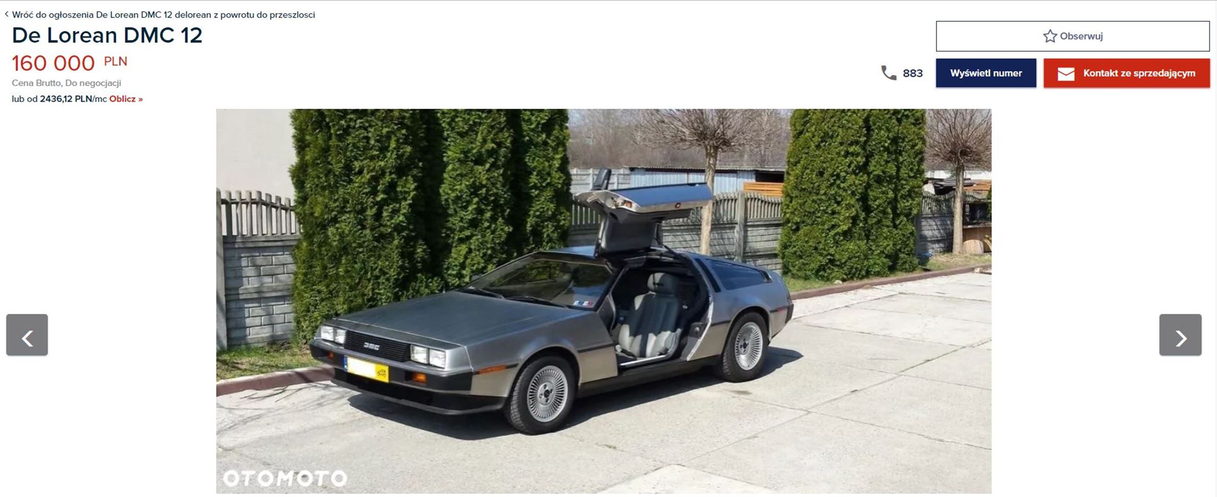 DeLorean na sprzedaż