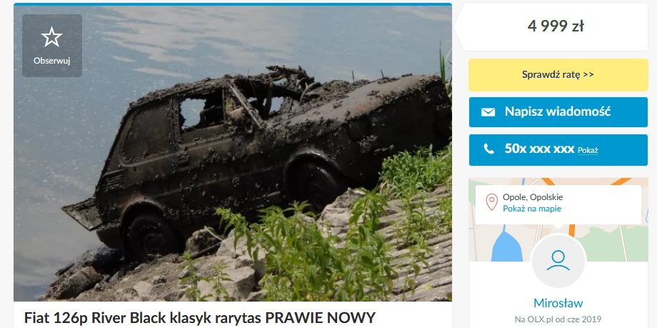 fiat 126p wyciągnięty z rzeki