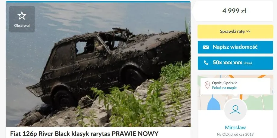 fiat 126p wyciągnięty z rzeki