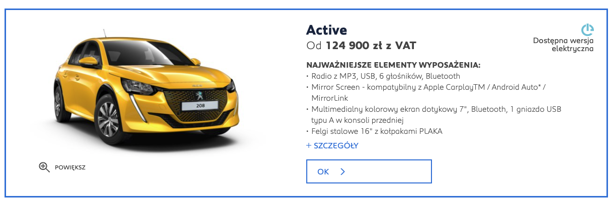 Peugeot e-208 cena 