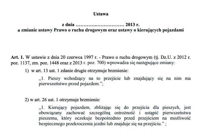 pierwszeństwo pieszego na pasach projekt