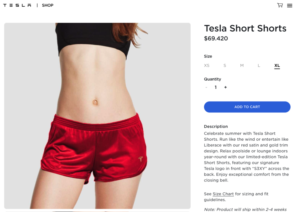 tesla shorts 