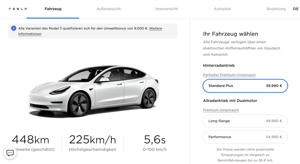 cena tesli model 3 niemcy 