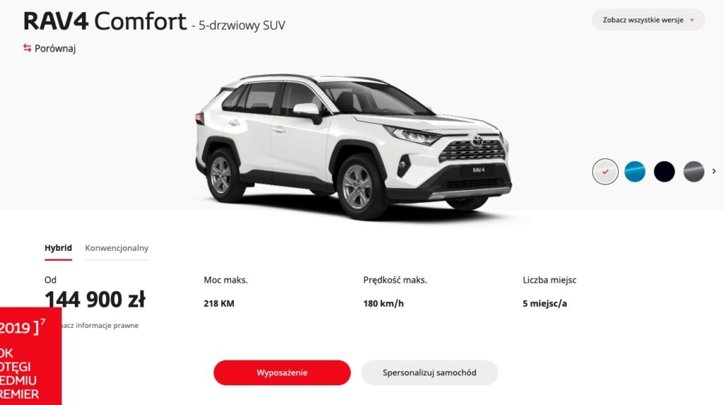 ceny toyoty rav4 2020 