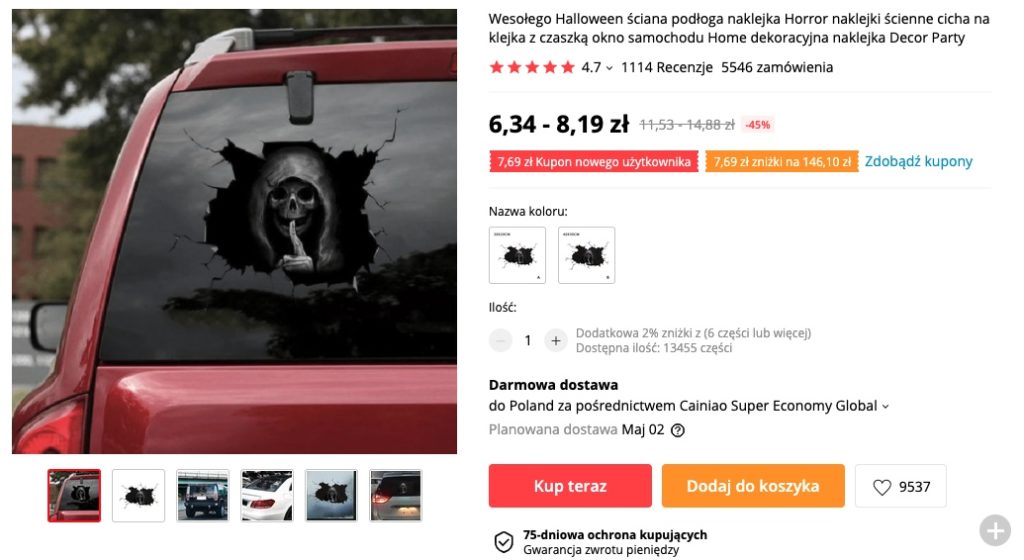 straszna twarz aliexpress 