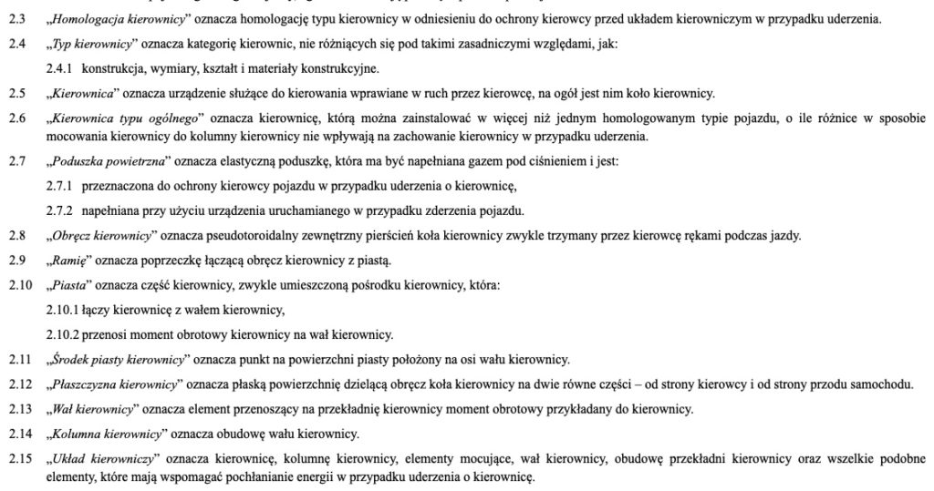 przepisy homologacja kierownicy 