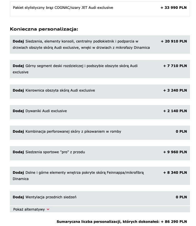 audi e tron gt cena opcje 
