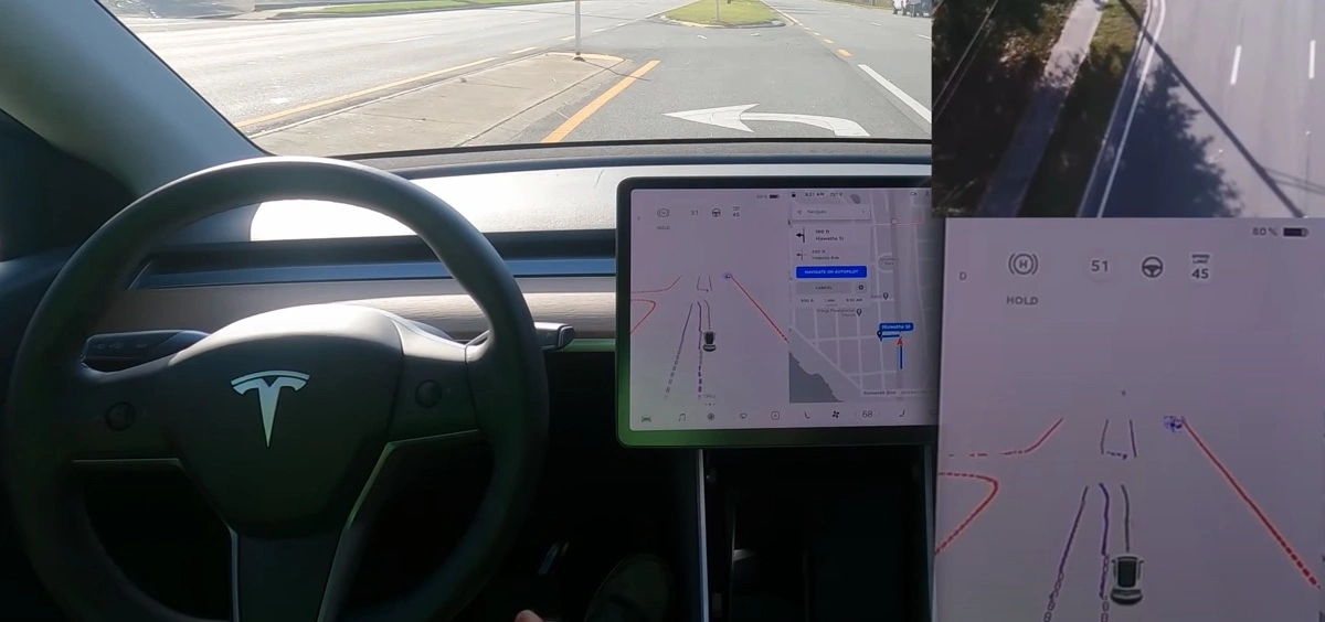 tesla skręca sama w lewo