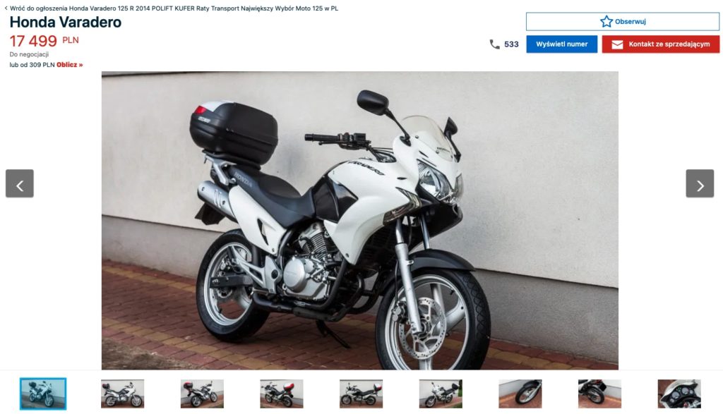 honda varadero 125 niski przebieg