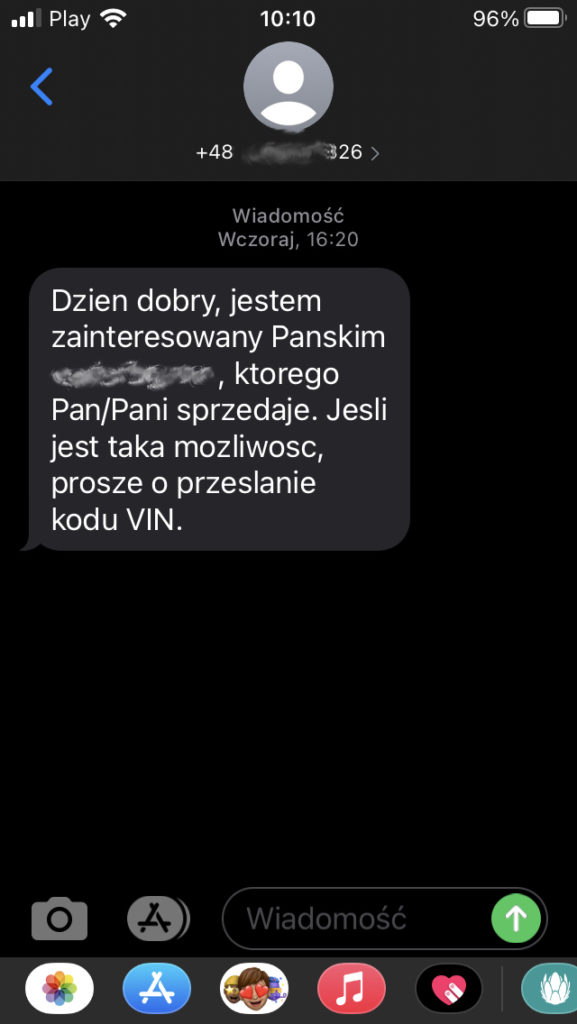 prośba o vin sms