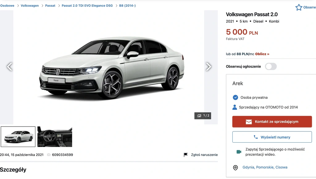 odstąpienie zamówienia na samochód 2021 