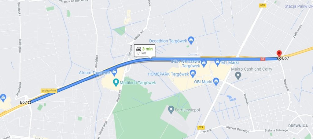 odcinkowy pomiar prędkości S8 