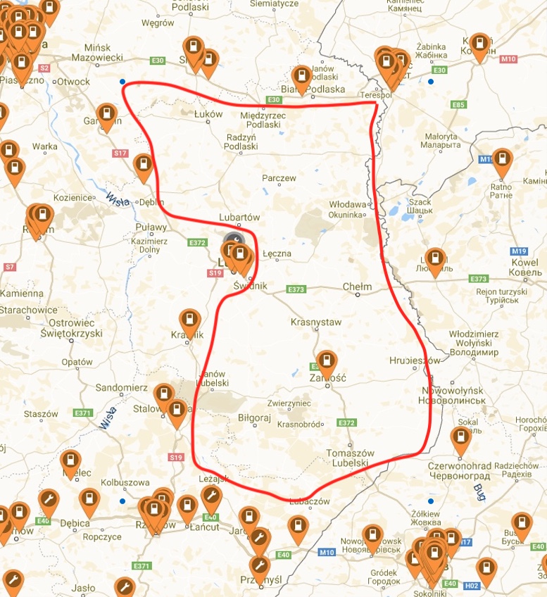 wschód polski stacje ładowania 