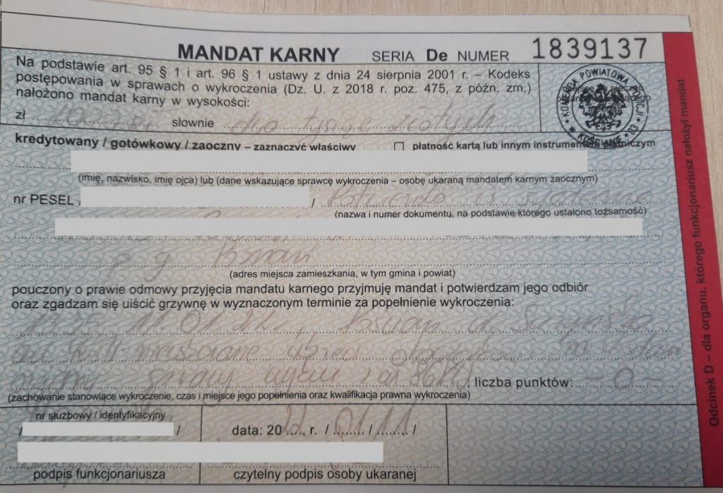 grzywna za niewskazanie komu został powierzony pojazd