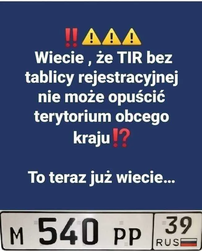 kradzież tablic rejestracyjnych rosyjskim ciężarówkom  