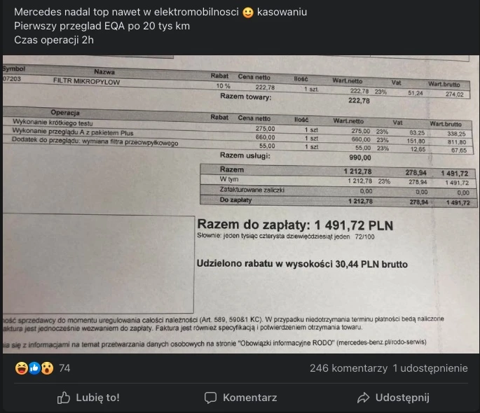 przegląd Mercedes EQA koszty 
