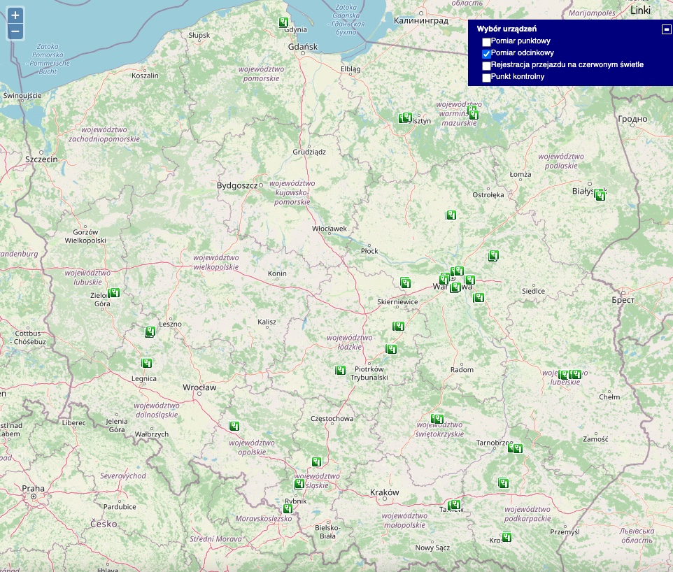 odcinkowy pomiar prędkości mapa 