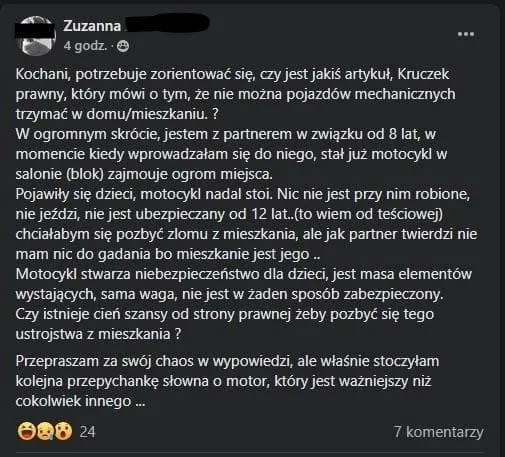 czy można trzymać motocykl w mieszkaniu