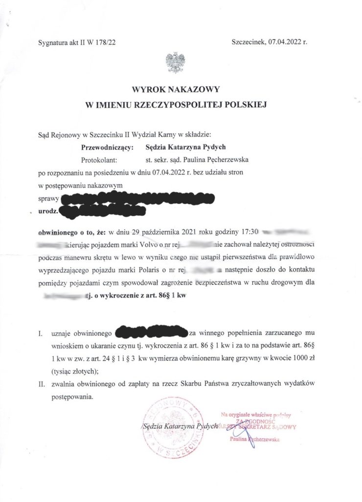 potrącenie quada wyrok 