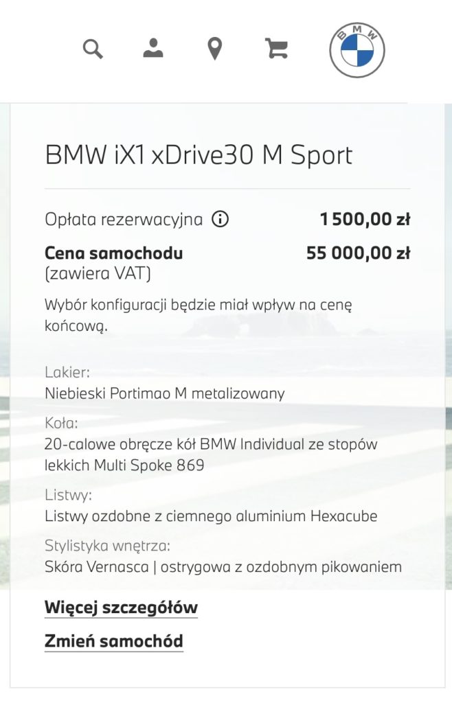 elektryczne bmw cena