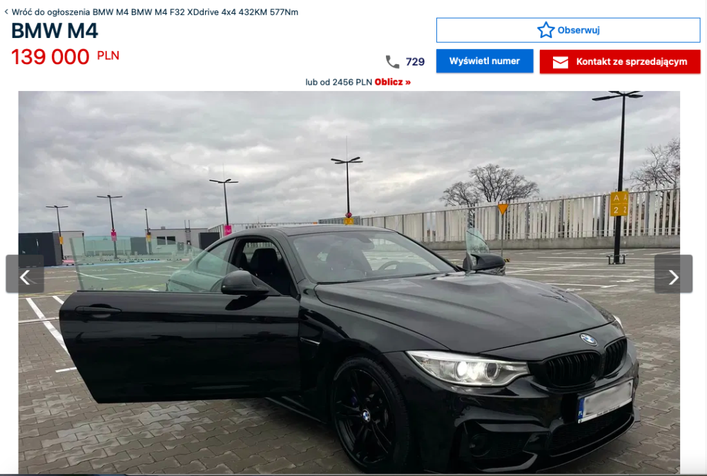 używane BMW M4 otomoto 