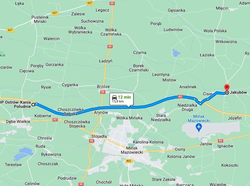 odległość mop jakubów