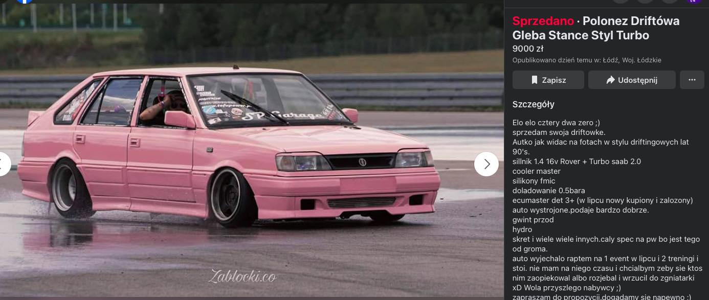 Co to jest: polskie, różowe i driftuje? To Polonez do driftu [edit: już się sprzedał]
