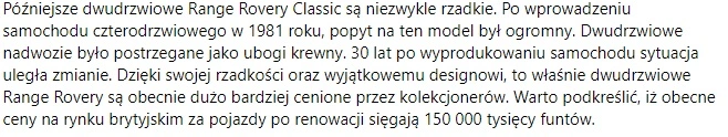 ile kosztuje range rover 