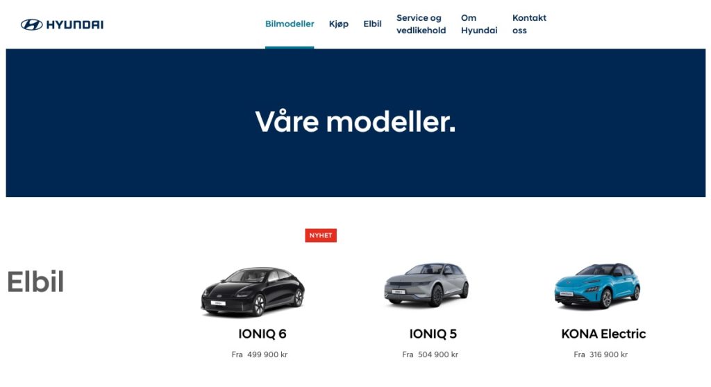 gama modelowa hyundaia w Norwegii 