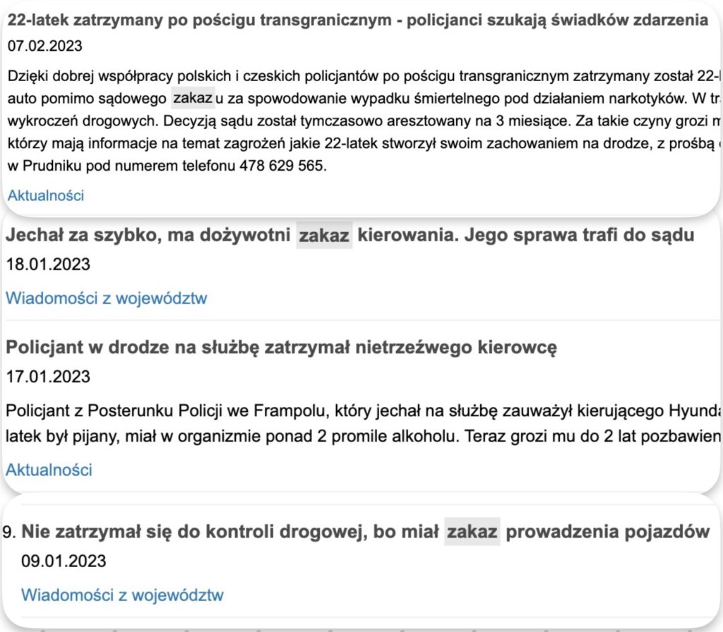 policja złamanie zakazu prowadzenia pojazdów 