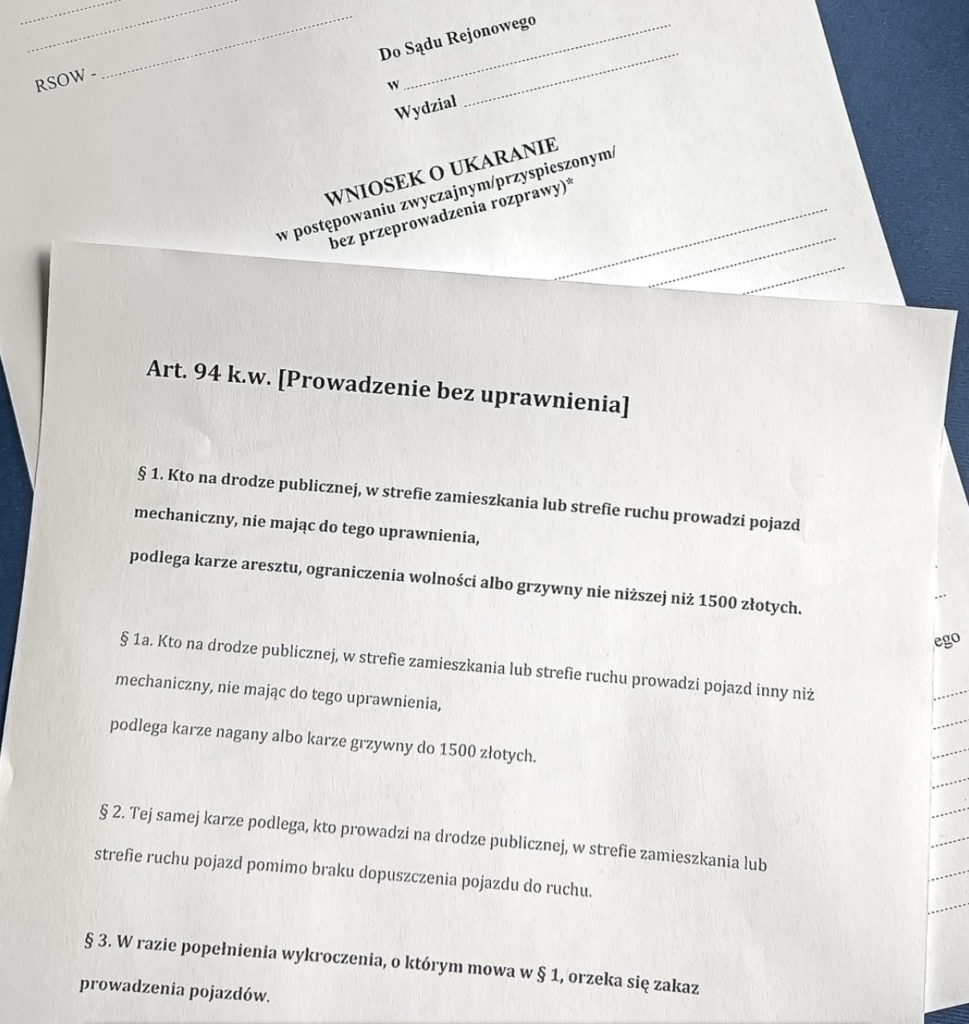 jeżdżenie bez uprawnień 
