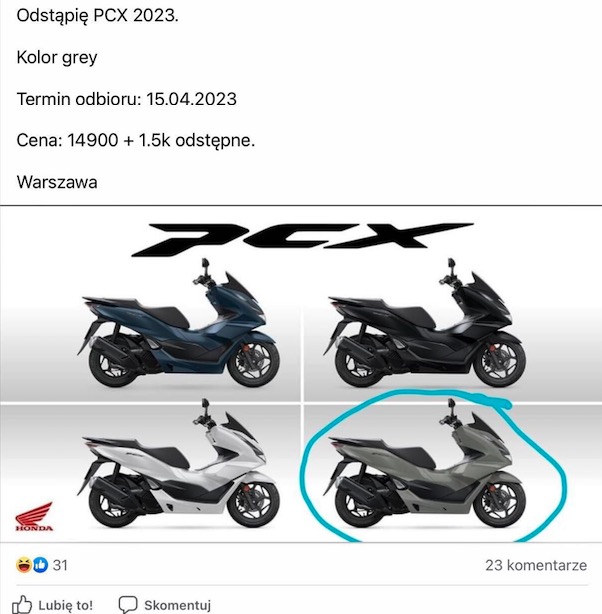 Honda PCX miejsce w kolejce 